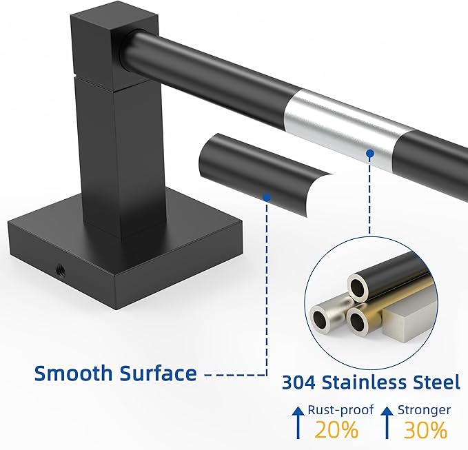 RUACQ Black Towel Bar 24 inch, 304 Stainless Steel Towel Racks for Bathroom Wall Mounted, Heavy Duty Bath Towel Rod with Square Base(Matte Black)