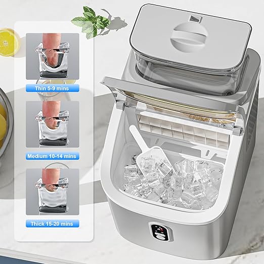 Ice Cube Maker Antarctic Star Countertop Ice Machine, 2 Ways to Add Water, 30Lbs/24H, 16Pcs/13Mins, Self-Cleaning, Ice Scoop&Ice Basket, for Kitchen/Office/Bar (Grey)