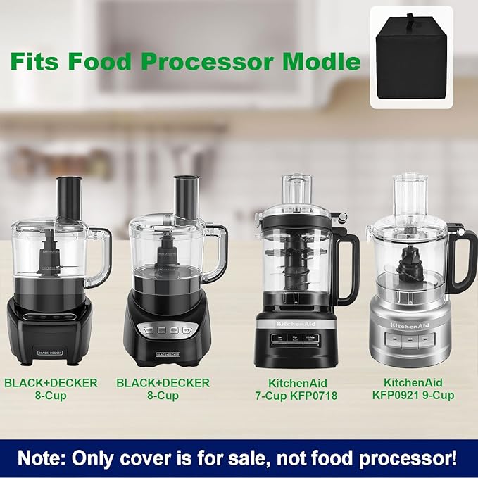 Cover for BLACK+DECKER and KitchenAid 7-8 Cup Food Processor, Heavy Duty Waterproof Dustproof Food Processor Protective Case Cover, Accessories for BLACK+DECKER Food Processors (Black)