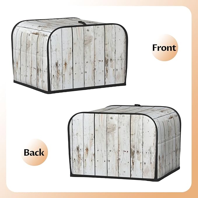 Chic White Wood Covers for 4 Slice Toasters,Cute Country Bread Machine Cover with Handle,Washable Stain Resistant Kitchen Small Appliance Cover Dining Decor