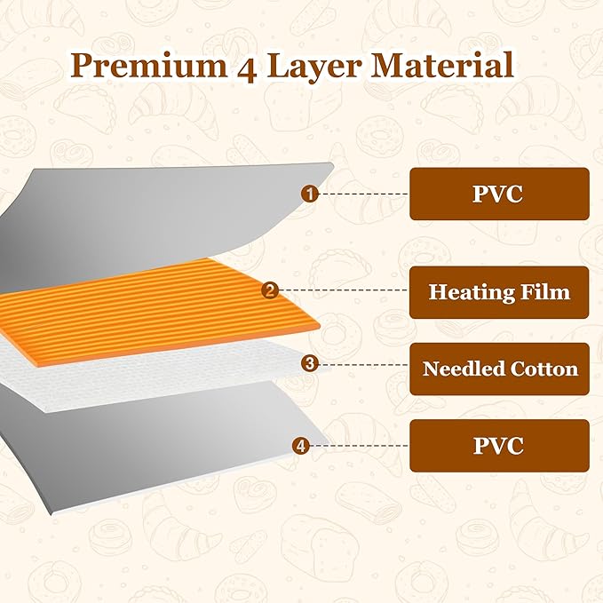 Bread Proofing Mat, Sourdough Hearting Mat, Sourdough Warming Mats with Thermostat Temperature Control, 13.9" x 13.9" Bread Proofer Dough Warmer for Home Kitchen Baking
