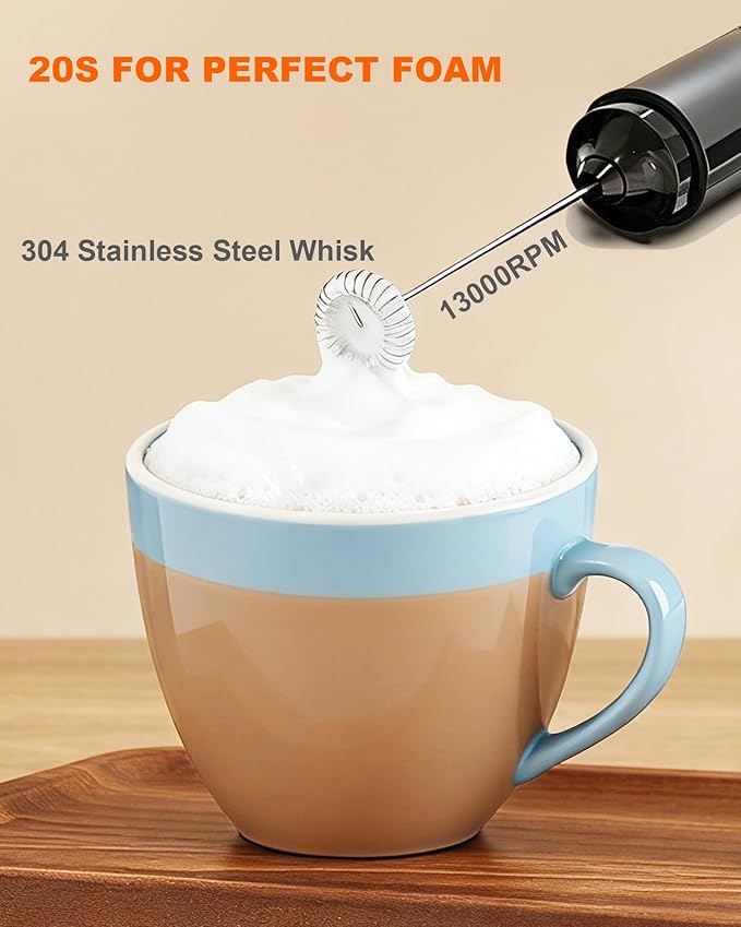 Rechargeable Milk Frother with Cover, Easy to Carry Drink Mixer Handheld, Electric Frother Wand for Coffee, Matcha, Latte, Cappuccino, Hot Chocolate, Kitchen Gifts, Black