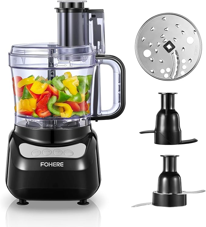 FOHERE Food Processor, 12 Cup, 2-in-1 Feed Chute Food Chopper & Meat Grinder, 500 Watt Motor, BPA Free, Stainless Steel, Procesador de Alimentos for Mincing, Dicing, Shredding, Puree & Kneading Dough