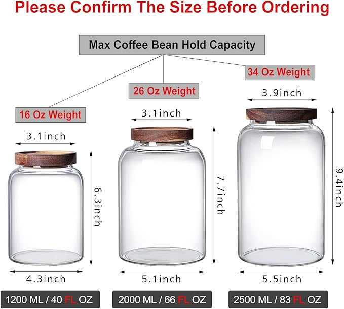 MOLFUJ 1200ML 40FL Oz Glass Storage Container with Wood Lid Large Decorative Organizer Bottle Canister Pantry Jar with Air Tight Wooden Lid for Food Coffee Candy Cereal Rice Flour Pop Spaghetti