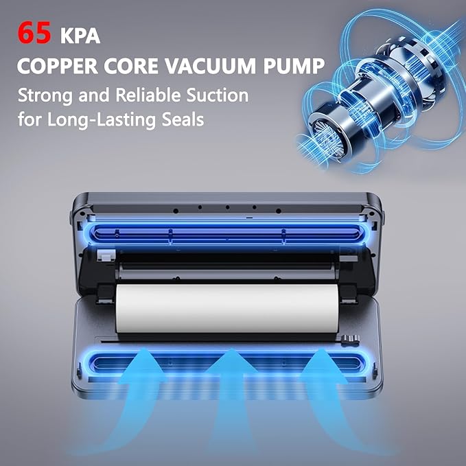 Vacuum Sealer, Multi-Functional Food Vacuum Sealer, Embedded Cutter, and Built-In Tape Storage, Food Sealer for Dry, Wet, and Powder Sealing