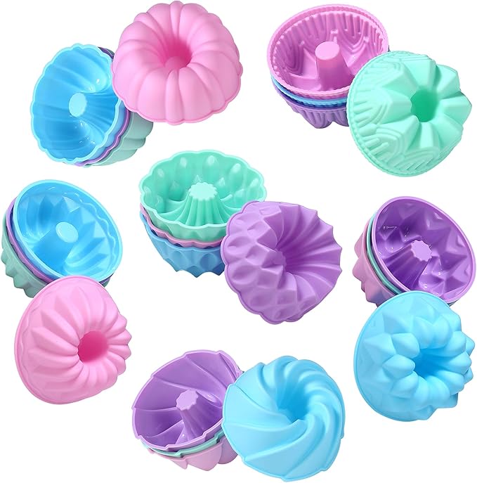 To encounter 24Pack Silicone Molds, Nonstick 3 inches Donut Mold, Silicone Baking Cups, Donut Pan, Muffin, Jello, Bagel Pan, Oven- Microwave- Dishwasher Safe