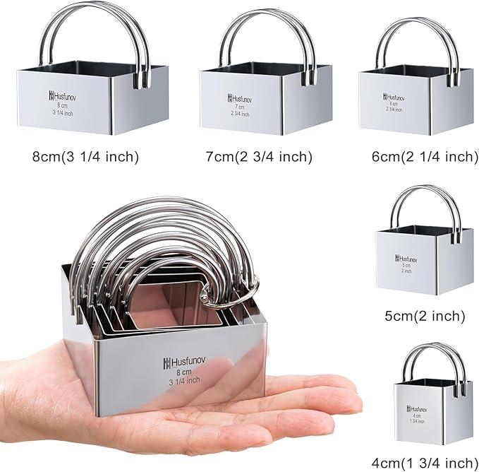 Biscuit Cutter Set Square Cookie Cutters with Handle 5 Pieces Stainless Steel Square Professional Baking Dough Tools for Cake