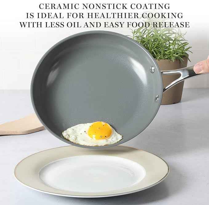 Martha Stewart Delaroux 10 Piece Stainless Steel Pots and Pans Kitchen Cookware Set w/PFAs Free Premium Nonstick Ceramic Interior