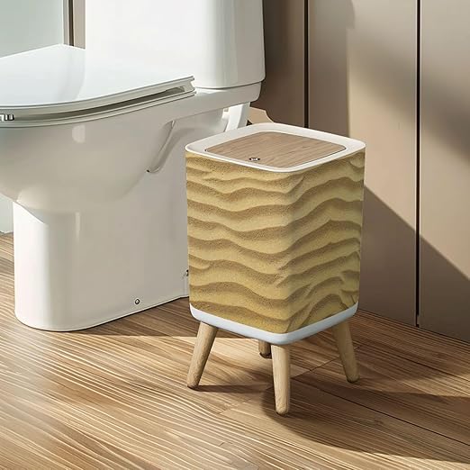 Small Trash Can with Lid Waves Sand Wastebasket with Press Cover Dog Proof Garbage Can Waste Bin for Kitchen Bathroom Nursery 2.6 Gallon