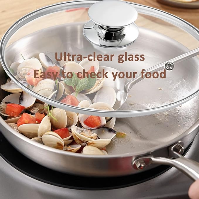 Glass Lids for Pots and Pans, 8, 11, 12, 12.6 Inch Pan Covers for Cookware, Tempered Glass Lid for Replacement, Dishwasher Safe & Microwave Oven Safe (13.5 Inch)