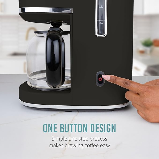 Nostalgia Classic Retro 10 Cup Coffee Maker - One-Touch Drip Brew, Reusable Filter - Anti-Drip, Auto Shutoff, & Time Display - Dishwasher Safe 50 oz Carafe - Black