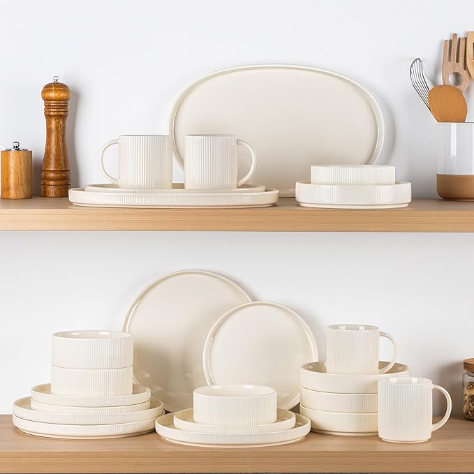 theterra Ceramic Serving Platter, 15.6"/14.4"/12.2" Oval Serving Dishes for Entertaining, Oven Safe, Microwave Safe, Serving Plates Set of 3 for Wedding, Party, Turkey, Beige