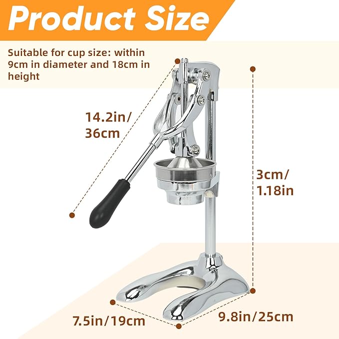 Nisorpa Manual Juicer Hand Press Commercial Citrus Juicer Machine Stainless Steel Fruit Squeezer Pomegranate Orange & Lemon Squeezer for Home Restaurant