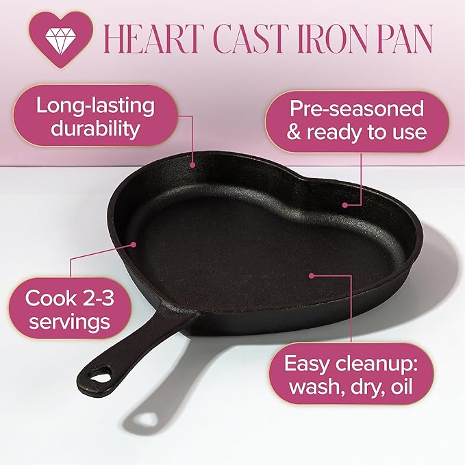 Paris Hilton Pre-Seasoned Cast Iron Heart Skillet Pan, Heavy-Duty Frying Pan for Cooking, Baking & Searing, Oven Safe, Stovetop Compatible, 10-Inch