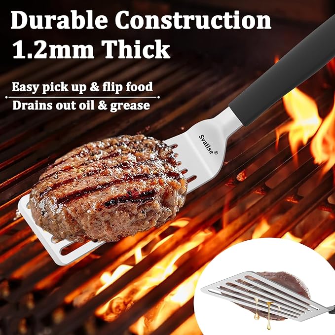 Stainless Steel Fish Spatula, 13.3 inch Metal Spatulas with Silicone Handle, Slotted Turner for Cooking, Grilling, Flipping, Egg, Cookie, Pancake and Burger (Large)