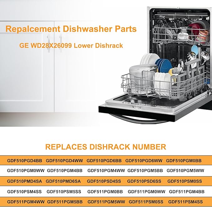 Atgestore WD28X34744 WD28X26099 Dishwasher Lower Rack Replacement for GE Dishwasher Lower Rack Parts GDF510PSD1SS GDT645SSN2SS General Electric Dishwasher Assembly Bottom Dishrack Roller