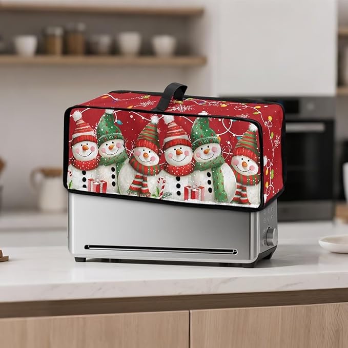 Christmas Snowman Toaster Cover 2 Slice Red Cover for 2 Slice Slim Toaster, Easy to Fold and Carry Water-Resistant Dust Covers for Kitchen Appliances, Machine Washable
