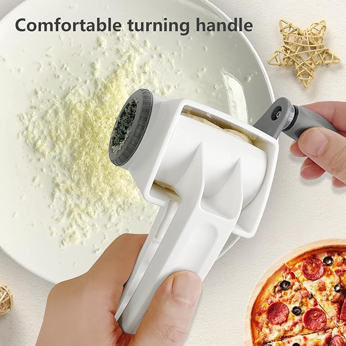 LHS Rotary Cheese Graters for Kitchen, Professional Manual Crank Handheld Cheese Grater with Stainless Steel Drum for Grating Hard Cheese, Chocolate, Nuts and More（Grey）