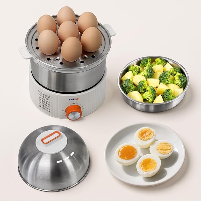 TAKOO 3-in-1 Electric Egg Cooker for Hard Boiled Eggs Poacher, Omelet Maker & Vegetable Steamer, Holds 14