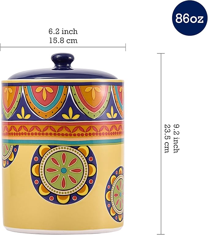 Bico Tunisian Ceramic Air Tight 9 inch Cookie jar, for holding coffee, powder, tea, spices, Microwave and Dishwasher Safe