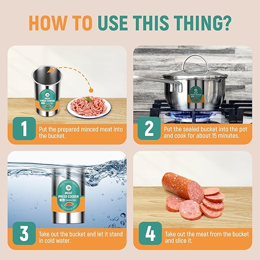 Newhai Deli Meat Maker for Making Ham Deli Lunch Homemade Sandwich Stainless Steel Meat Press Tool Cooker with Thermometer Recipes Cooking Bags