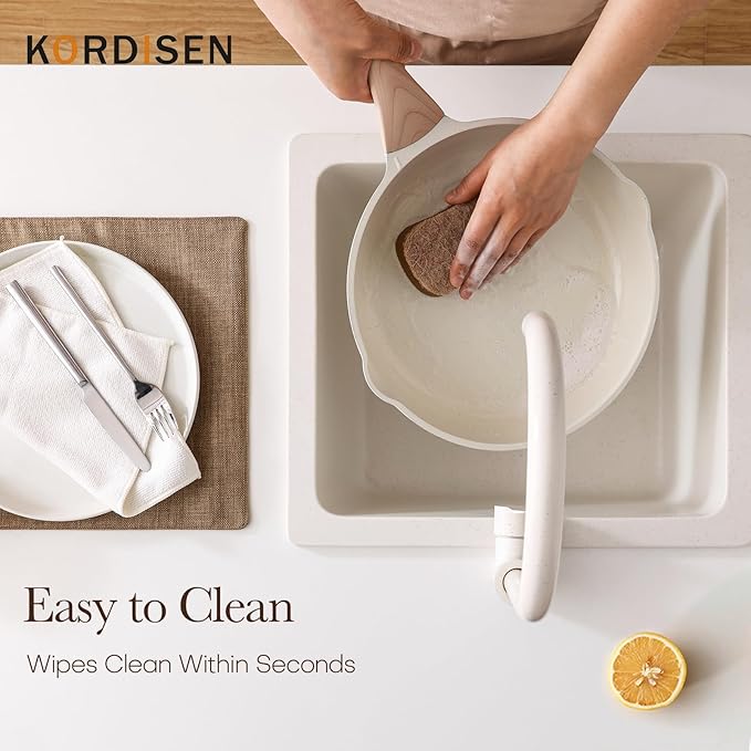 Kordisen Nonstick Ceramic Frying Pan Set, 3 Piece Ceramic Skillet Set, Healthy Non Toxic Cooking Pan, Stay-Cool Handle, Induction Compatible, PFOA & PFAS Free, White