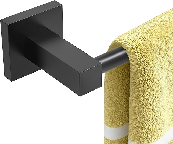 RUACQ Towel Bar 16 inch, Towel Racks for Bathroom Wall Mounted, SUS304 Stainless Steel Towel Holder, Hand Towel Holder Organizer, Matte Black Single Bar, Total Length 18 inch