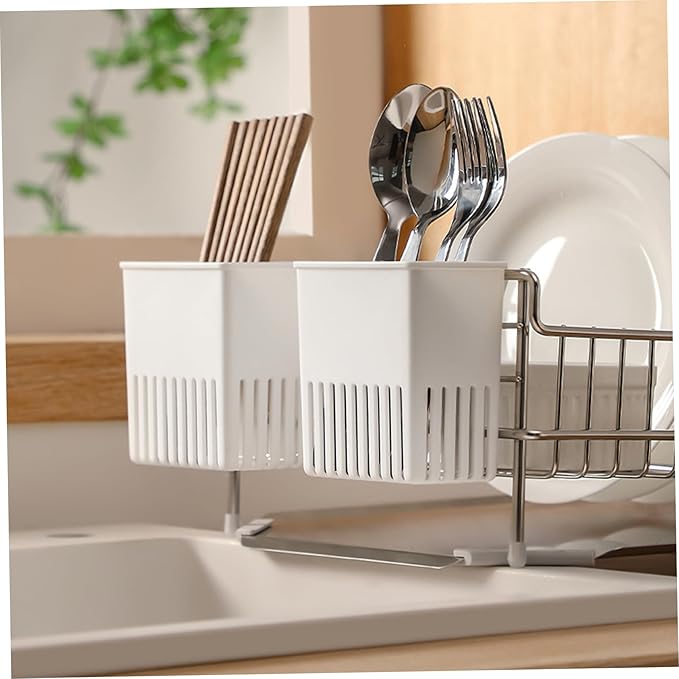 2PCS Utensil Drying Rack Hollow-Out Plastic Silverware Drying Basket with Hooks Utensil Caddy for Spoon Knife and Fork