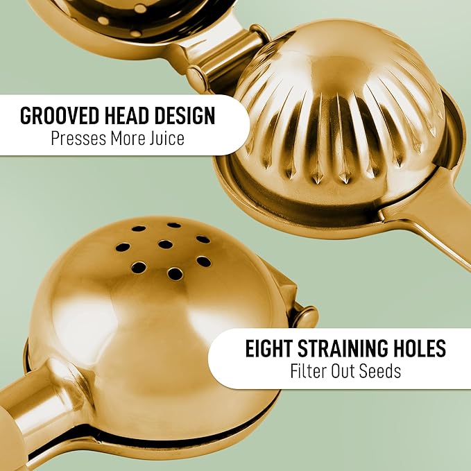 Zulay Kitchen Extra Large Lemon Squeezer Stainless Steel - Easy Squeeze Heavy Duty Lemon Juicer Hand Press - Ergonomic Citrus Squeezer & Fruit Juicer for Small Oranges, Lemons, & Limes - Gold