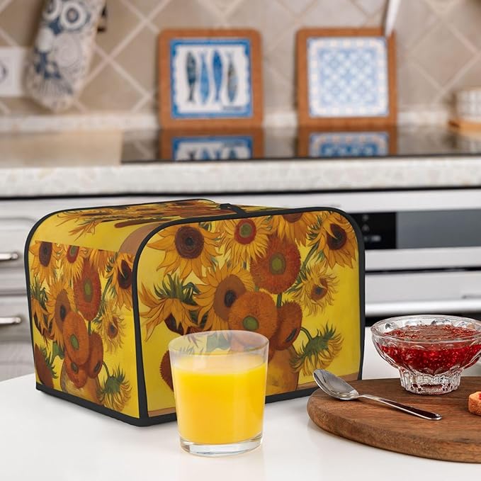 Sunflowers Painting Covers for Toasters 4 Slice,Cute Funny Bread Machine Cover with Handle,Washable Stain Resistant Kitchen Small Appliance Cover Dining Decor