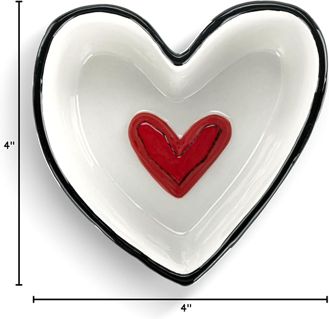 DEMDACO Heartful Home by Tracy Pesche Collection Red Heart with Black Trim Small 4 x 4 Stoneware Tabletop Candy Dish Cookie Canister