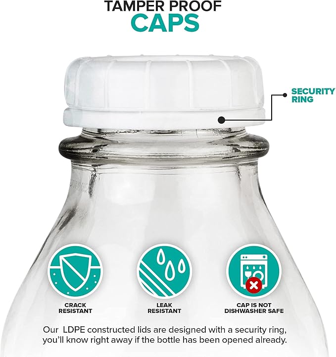 Stock Your Home Liter Glass Milk Bottles (2 Pack) - 32-Oz Milk Jars with Lids - Food Grade Glass Bottles - Dishwasher Safe - Bottles for Milk, Buttermilk, Honey, Maple Syrup, Jam, BBQ Sauce
