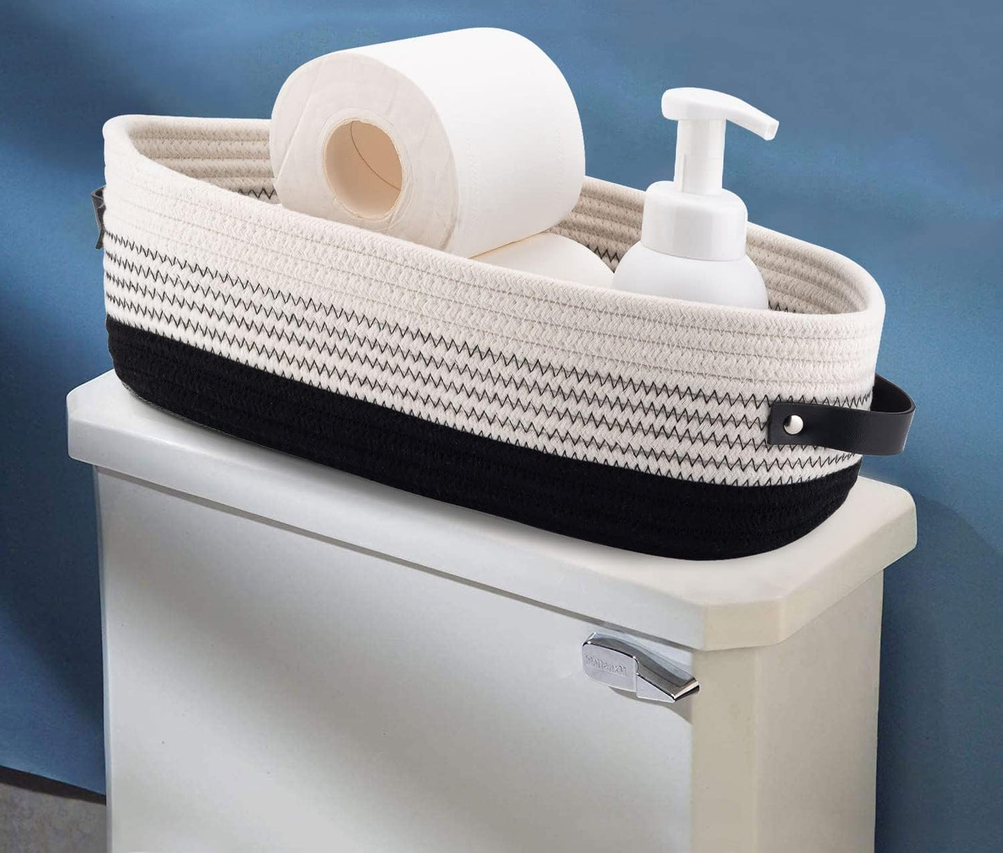 Cotton Rope Toilet Basket Bathroom Decor Baskets, Toilet Paper Holder Basket, Farmhouse Home Decor Organizing Small Baskets 13"x5.9"x4" Black