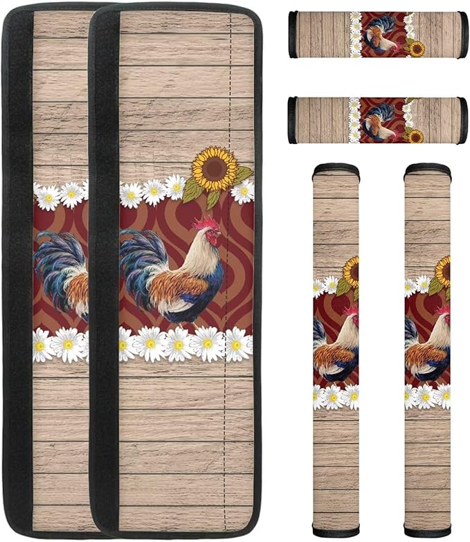 6 PCS Refrigerator Door Handle Covers Washable Anti-Skid Protector for Fridge Dishwasher Oven Keep Off Fingerprints Liquid Oil Stain Food Spot for Home Decor, Rooster Sunflower Wood Grain