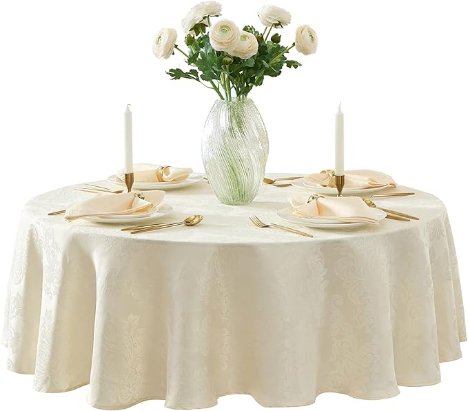 Newbridge Barcelona Luxury Damask Fabric Napkins, Set of 4 Square Napkins, Antique White, 100% Polyester, No Iron, Soil Resistant Dining Room, Party and Banquet Napkins