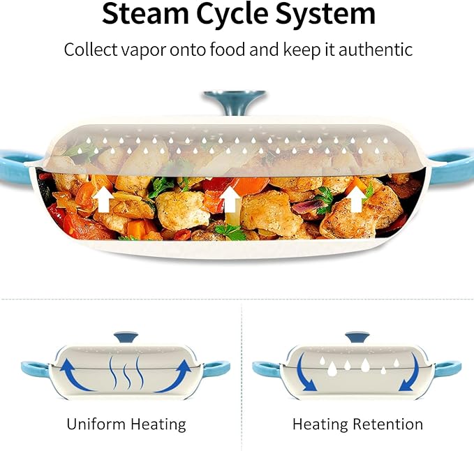 COOKWIN Cast Iron Casserole Braiser, 3.8 Quart,Heavy Duty Casserole Skillet with Lid and Dual Handles, Porcelain Enameled Surface Cookware Pot, Mother's Day Gifts for Family Light Blue
