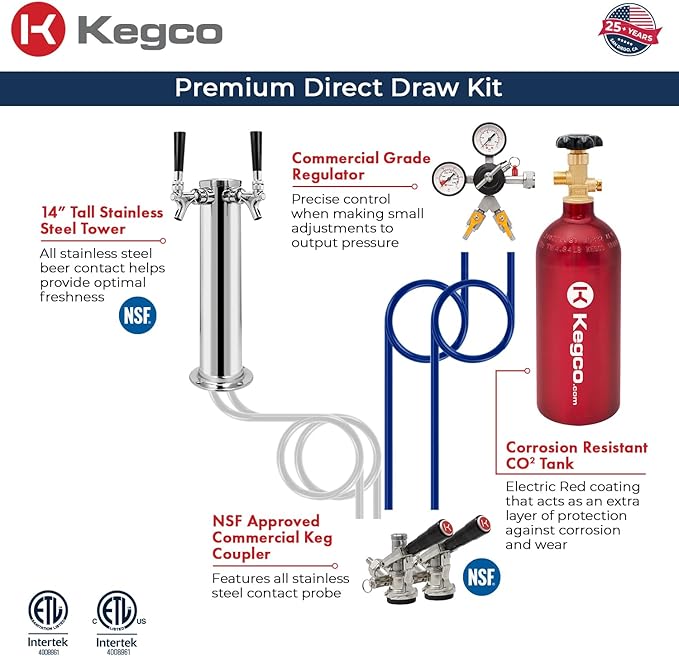 Kegco Kegerator 24" Wide Dual Tap Black/Stainless Steel Undercounter Beer Dispenser HK38BSU-2