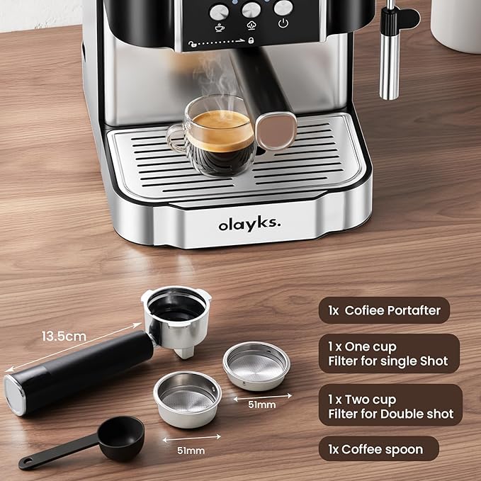 olayks Professional 20-Bar Espresso Coffee Maker, Semi-Automatic with Steam Wand Milk Frother, All-in-One Machine with 1.8L Removable Tank for Latte Cappuccino, Easy Clean