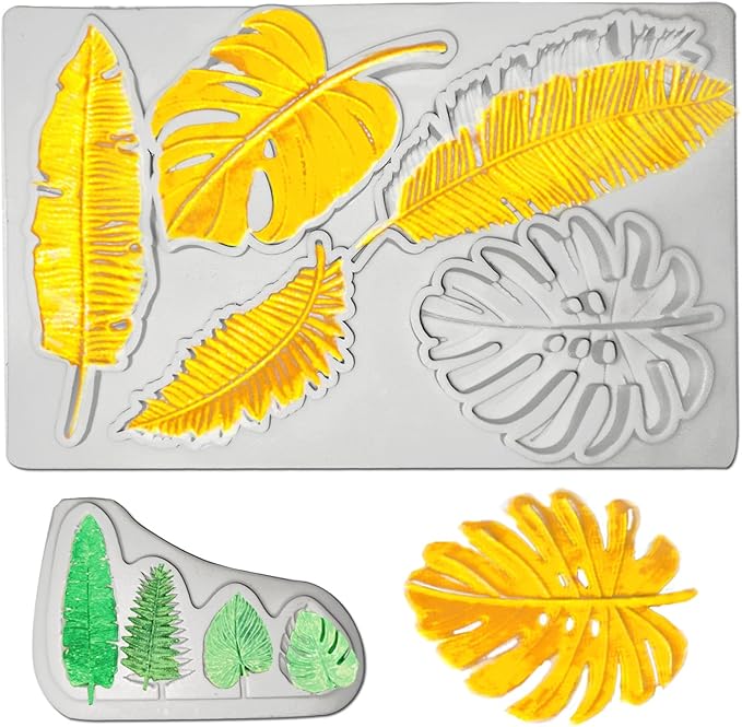 Large Turtle Leaf Fondant Molds,Acxydm 2PCS Leaf Molds Silicone,Palm Leaves Plantain Leaf Chocolate Molds Set,Tropical Plant Leaf Mold,3D Silicone Cake Mold for Making Sugar Craft,Cupcake,Cookies