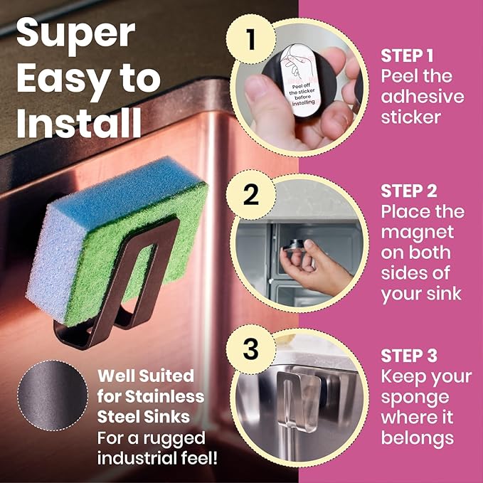 Magnetic Sponge Holder - Kitchen Sink Organizer - Ideal for Kitchen Organization & Accessories - Sink Sponge Holder (Biocomposite)