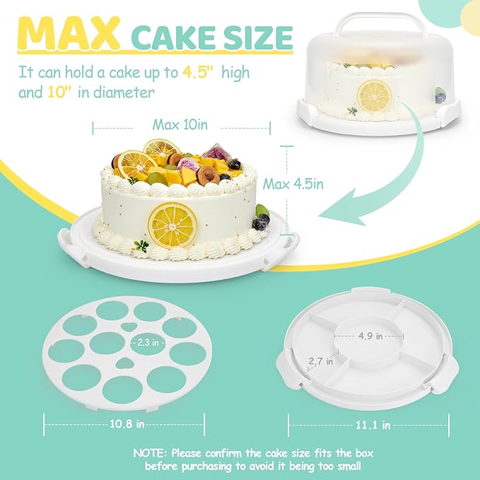 Ohuhu Cake Container, Cake Carrier with Lid and Handle BPA-Free Cake Holder for 10 inch Cake with 2 Handles Cupcake Carrier - Plastic Cover Two Sided Base for Transport Pies Nuts Fruit Perfect Gifts
