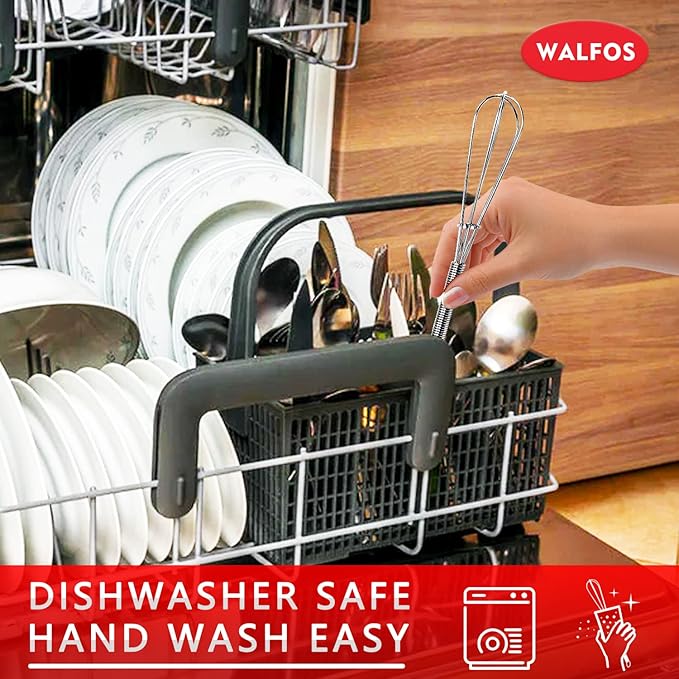 Walfos Mini Whisks Stainless Steel, Small Whisk 2 Pieces, 5in and 7in Tiny Whisk for Whisking, Beating, Blending Ingredients, Mixing Sauces