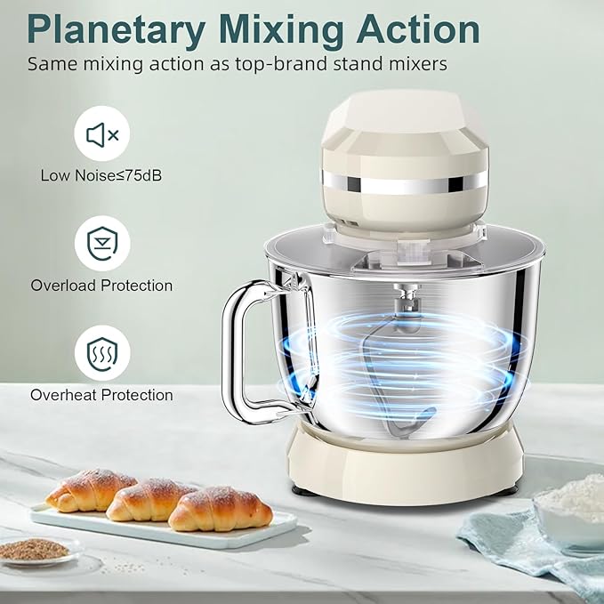 HOWORK Electric Stand Mixer,10+p Speeds With 6.5QT Stainless Steel Bowl,Dough Hook, Wire Whip & Beater,for Most Home Cooks (White)