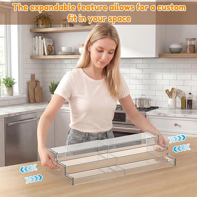 Yecuip Expandable Can Rack Organizer for Pantry, 3-Tier Adjustable Acrylic Can Storage Holder, Holds Up to 24 Cans, Canned Food Organizer for Cabinet, Countertop, Kitchen