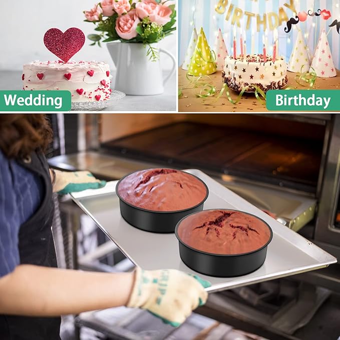 TeamFar 6 Inch Round Cake Pans, Round Baking Layer Cake Pan Set of 3, with Non-Stick Coating Stainless Steel Core for Birthday, Party, Wedding, Healthy & Heatproof, Release Easily & Easy Clean