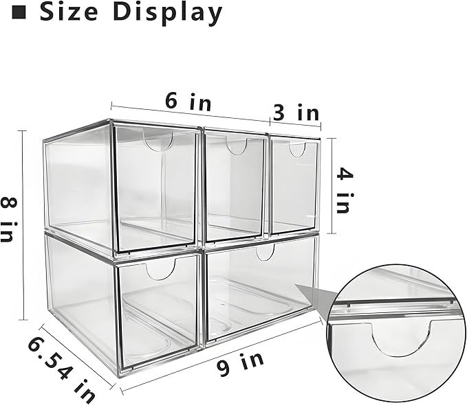 Coffee Pod and Tea Bag Organizer Drawer – Crystal-Clear Acrylic Tea Bag Drawer, Easy to Clean & Stackable for K-Cups, Tea, Sugar Packets in Office, Gym & Kitchen Cupboard (5-Pack)