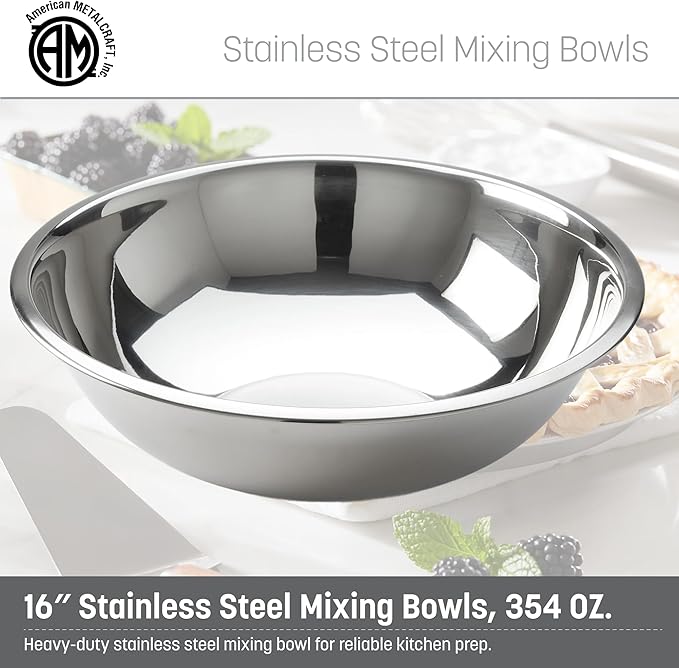 American Metalcraft 16" Stainless Steel Mixing Bowl - 13-Quart Durable Metal Bowls for Mixing, Large Stainless Steel Bowl