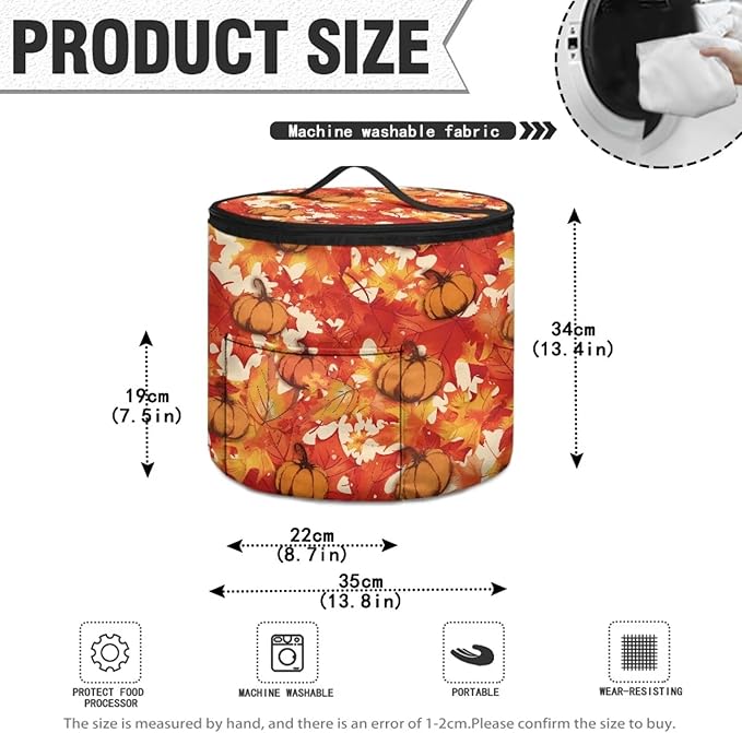 Fall Electric Pressure Cooker Insulation Bag Reinforced Zipper Closure Pressure Cooker Storage Top Padding Handle, Pumpkin Maple Leaf