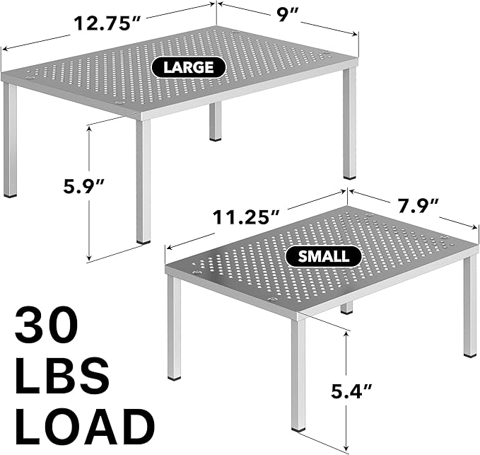 Simple Houseware Expandable Stackable Cabinet and Counter Shelf Organizer with Steel Surface, 9" D x 12.75" W x 5.9" H, Silver