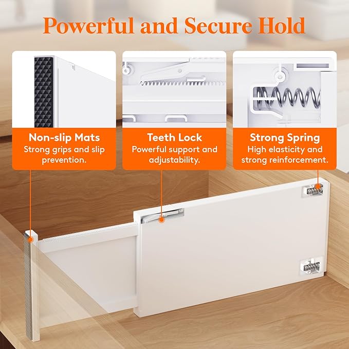 Lifewit 5 Pack 6" High Drawer Dividers 34-56cm/13.5-22" Adjustable Drawer Organizer for Clothes/Utensils, Expandable Drawer Separator in Dresser/Kitchen/Bedroom/Office Organization & Storage White